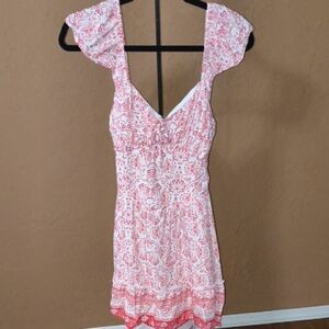 Hollister Pink and White Romper with Flutter Sleeves Size Medium